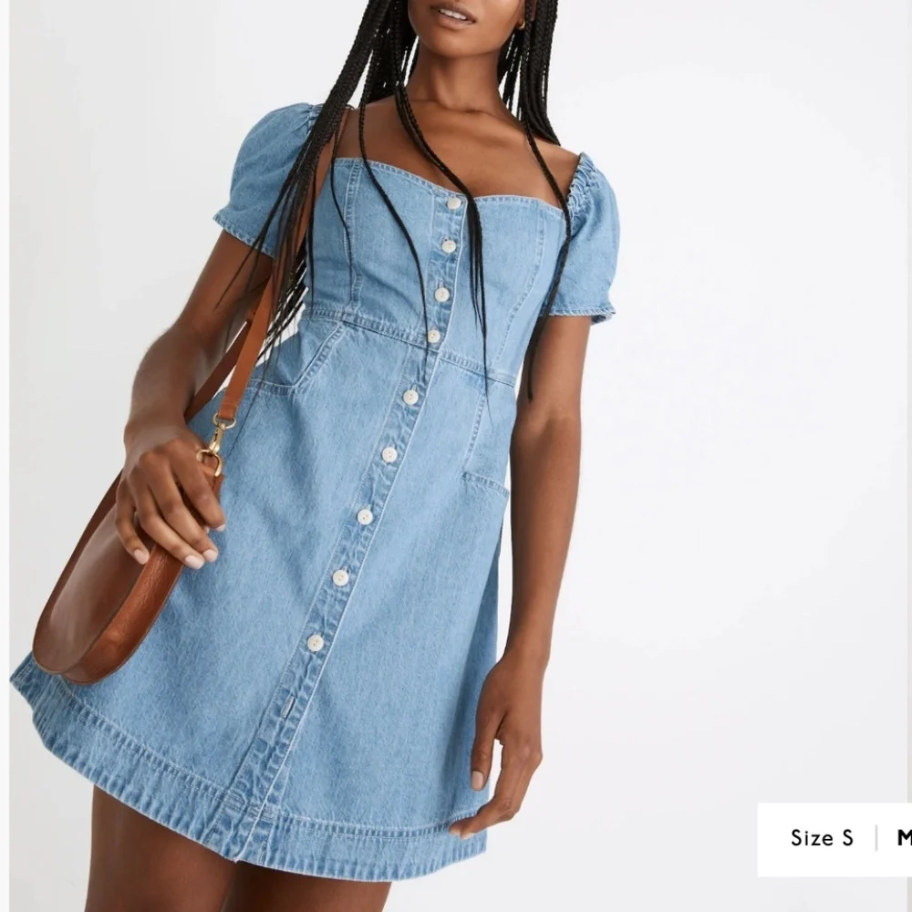 Madewell Denim Puff-Sleeve Mini Dress - Picture 2 of 9